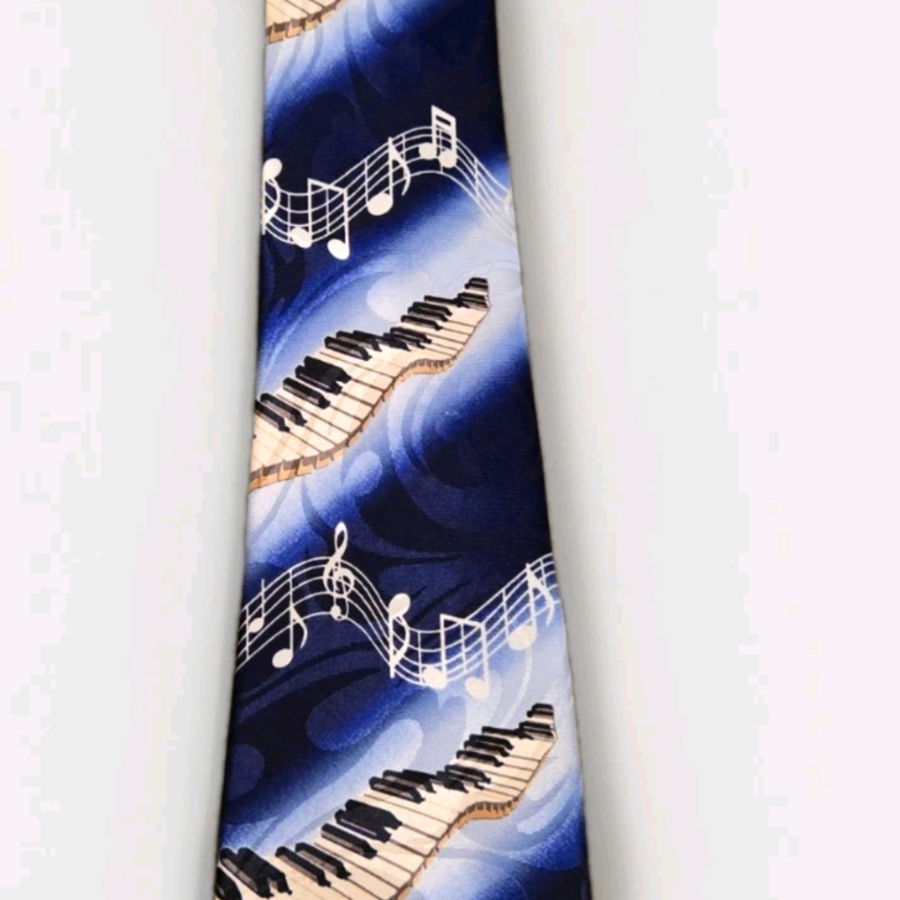 Steven Harris Handmade Musical Note and Piano Key Mens Blue Necktie Musician